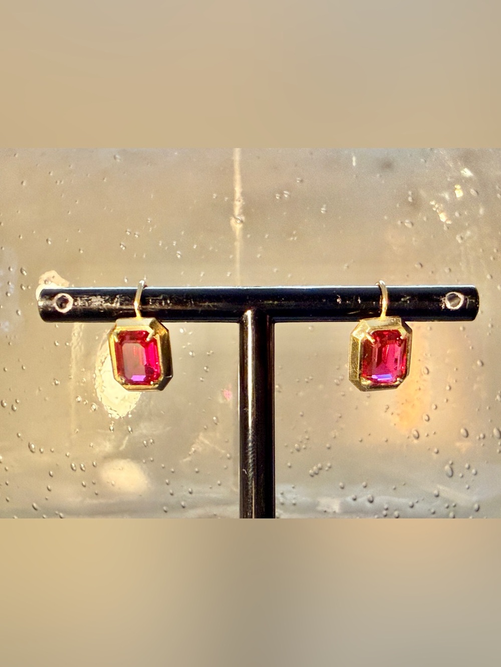 Vintage 1940s/1950s Signed “Roll Gold” Dainty Lever Back Red Stone Earrings